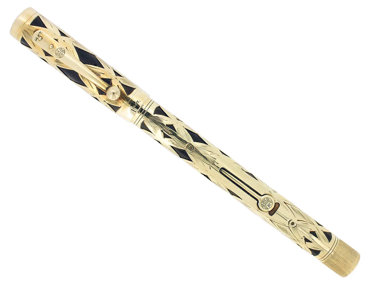 C1925 WATERMAN 552 1/2 L.E.C. BASKETWEAVE 14K GOLD OVERLAY FOUNTAIN PEN RESTORED