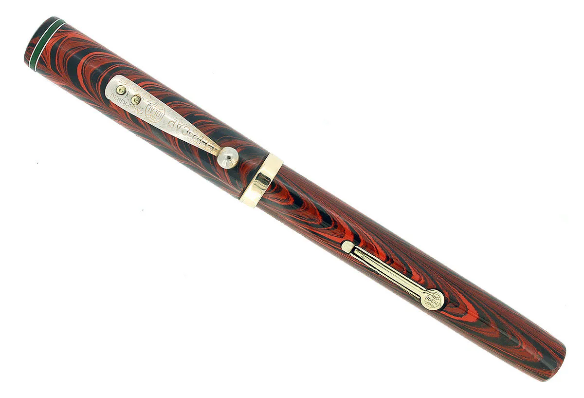 C1927 WATERMAN #7 RED RIPPLE GREEN KEYHOLE NIB FOUNTAIN PEN RESTORED