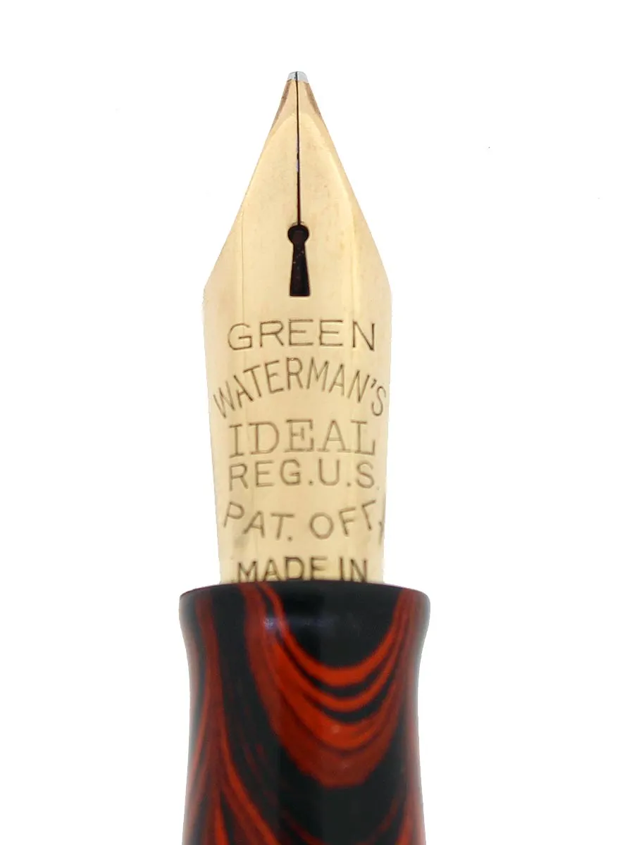 C1927 WATERMAN #7 RED RIPPLE GREEN KEYHOLE NIB FOUNTAIN PEN RESTORED
