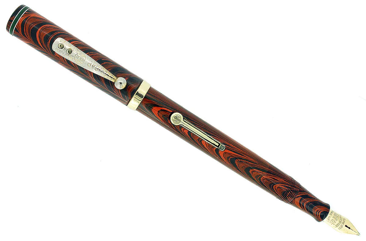 C1927 WATERMAN #7 RED RIPPLE GREEN KEYHOLE NIB FOUNTAIN PEN RESTORED