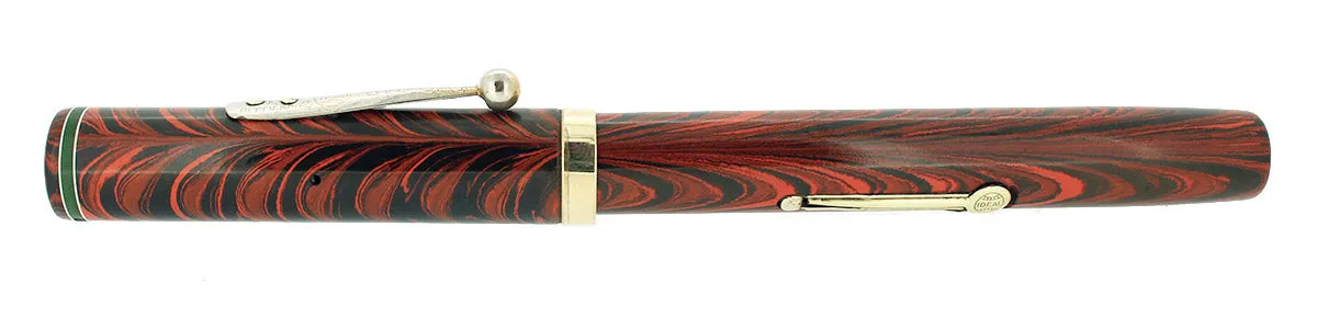 C1927 WATERMAN #7 RED RIPPLE GREEN KEYHOLE NIB FOUNTAIN PEN RESTORED