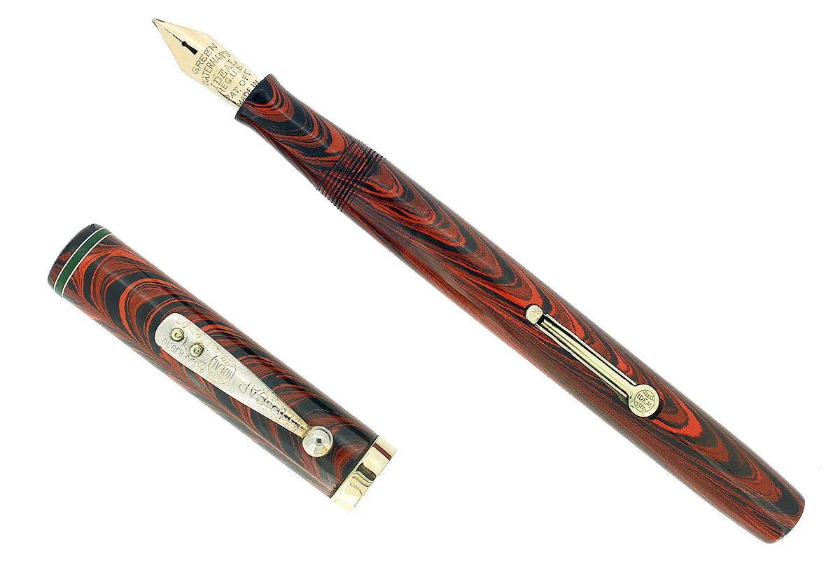 C1927 WATERMAN #7 RED RIPPLE GREEN KEYHOLE NIB FOUNTAIN PEN RESTORED