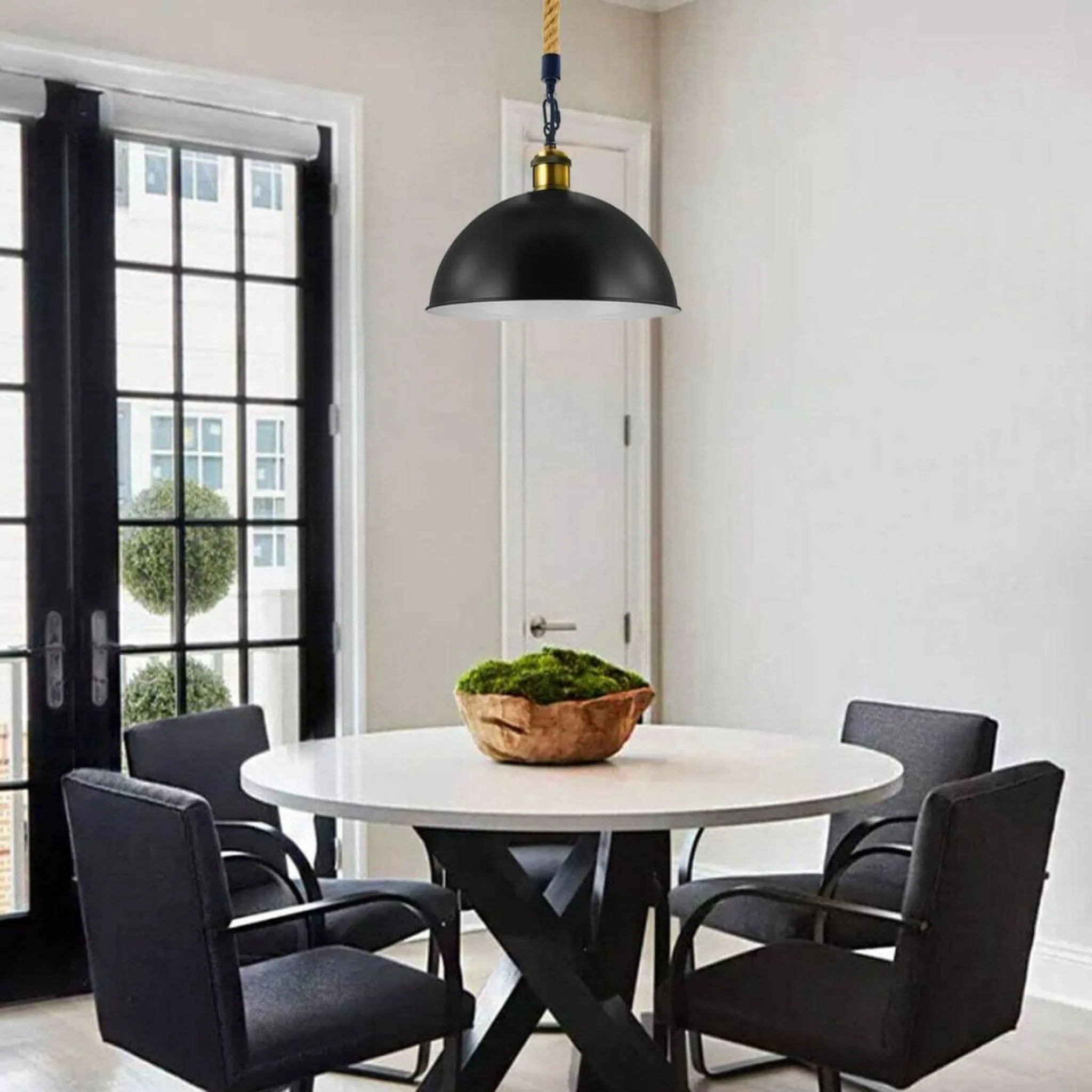 Ceiling Lights Black Metal Ceiling Pendant Light Hemp Rope