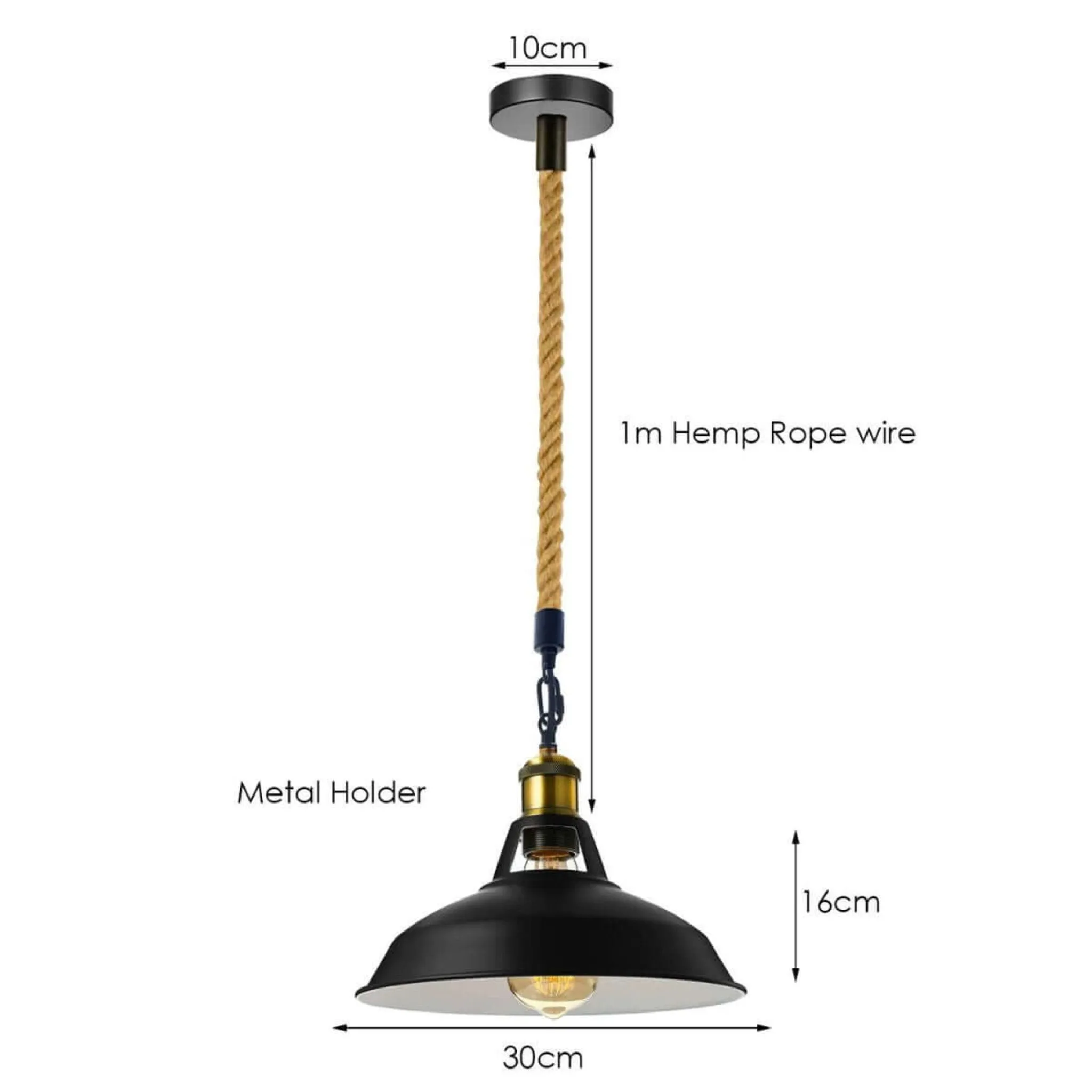 Ceiling Lights Black Metal Ceiling Pendant Light Hemp Rope