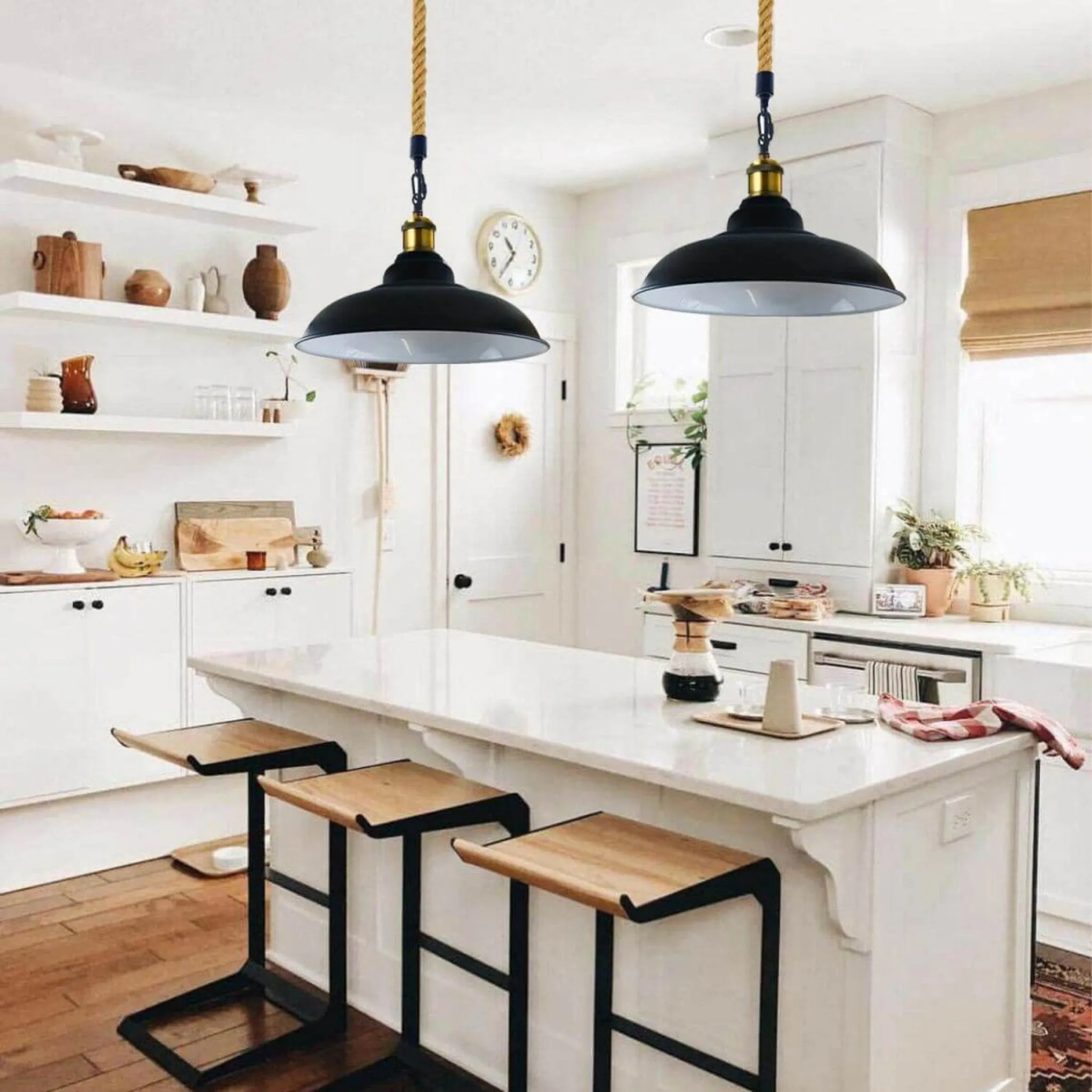 Ceiling Lights Black Metal Ceiling Pendant Light Hemp Rope