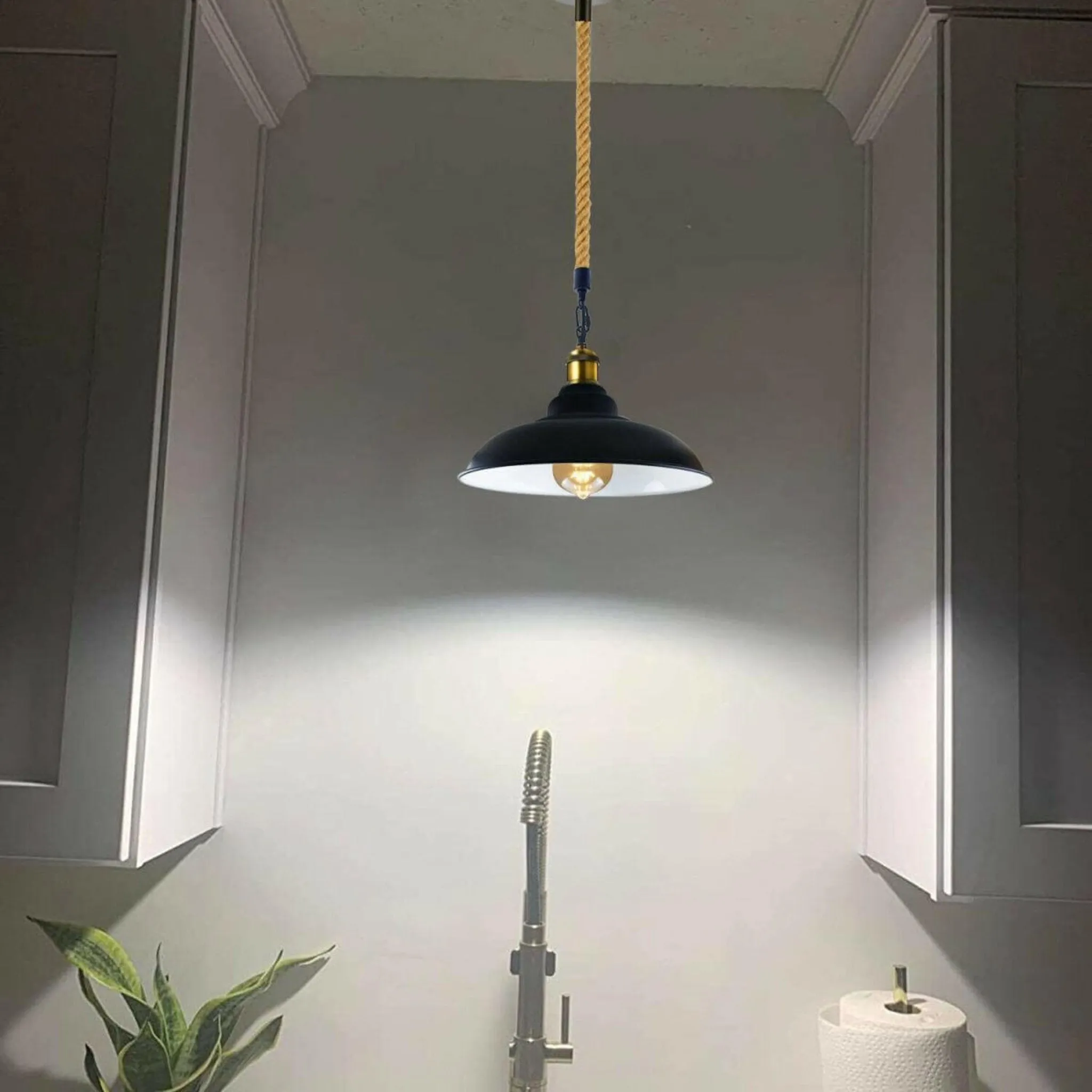 Ceiling Lights Black Metal Ceiling Pendant Light Hemp Rope