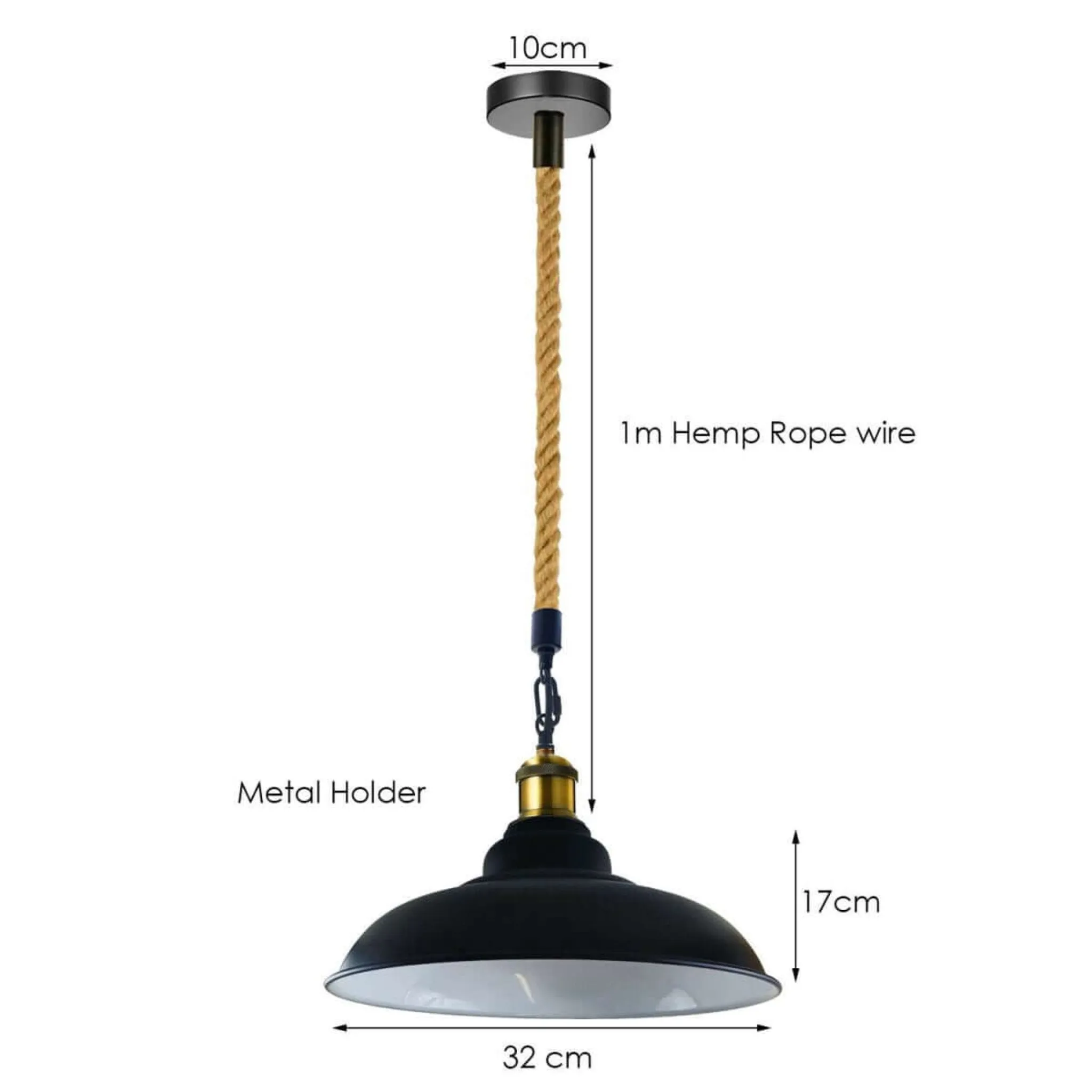 Ceiling Lights Black Metal Ceiling Pendant Light Hemp Rope