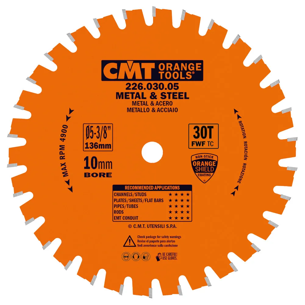 CMT Orange Tools 226.048.08M MEDIUM/THICK - METAL & STEEL 8-1/4”x0.087”/0.071”x30mm  T=48 FWF