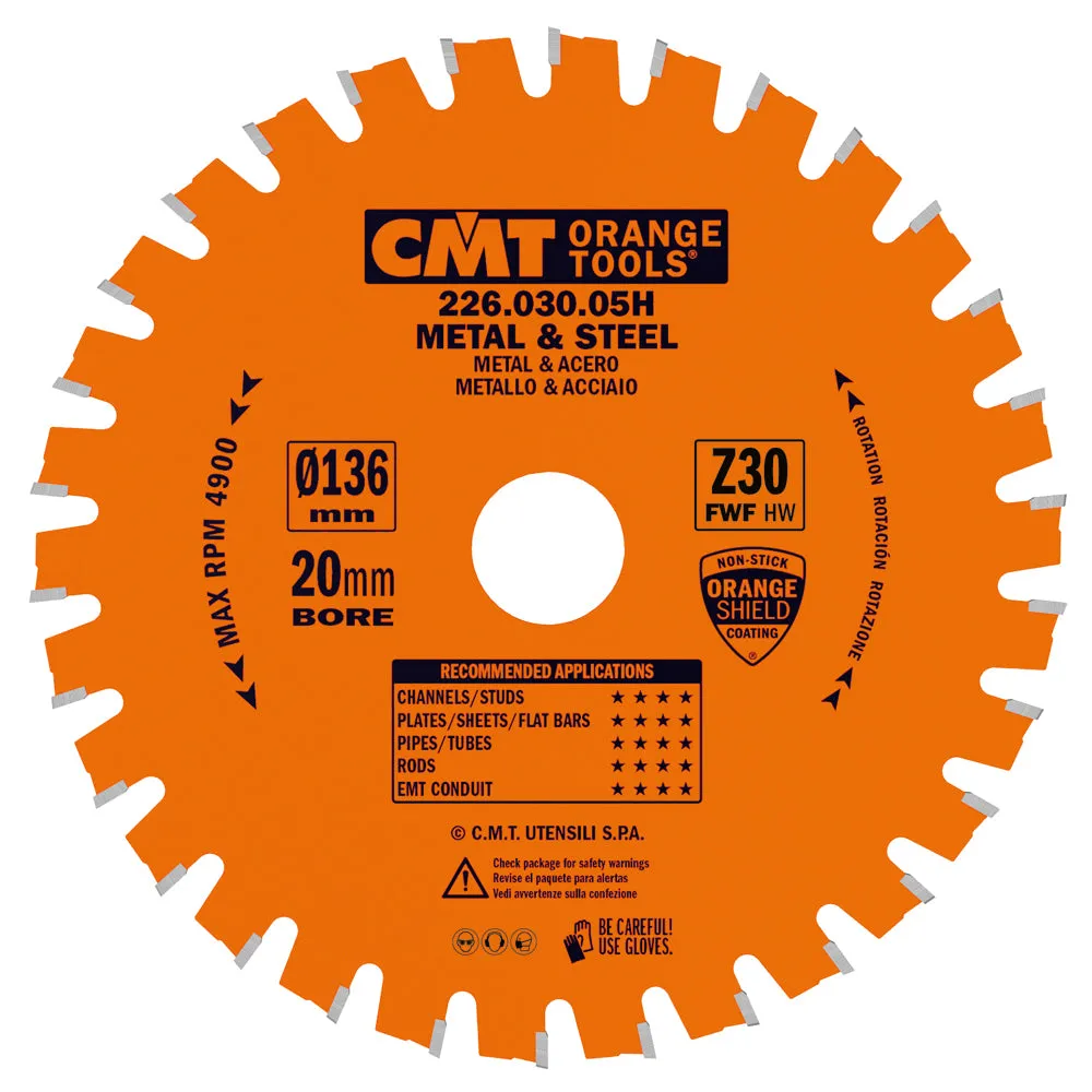 CMT Orange Tools 226.048.08M MEDIUM/THICK - METAL & STEEL 8-1/4”x0.087”/0.071”x30mm  T=48 FWF