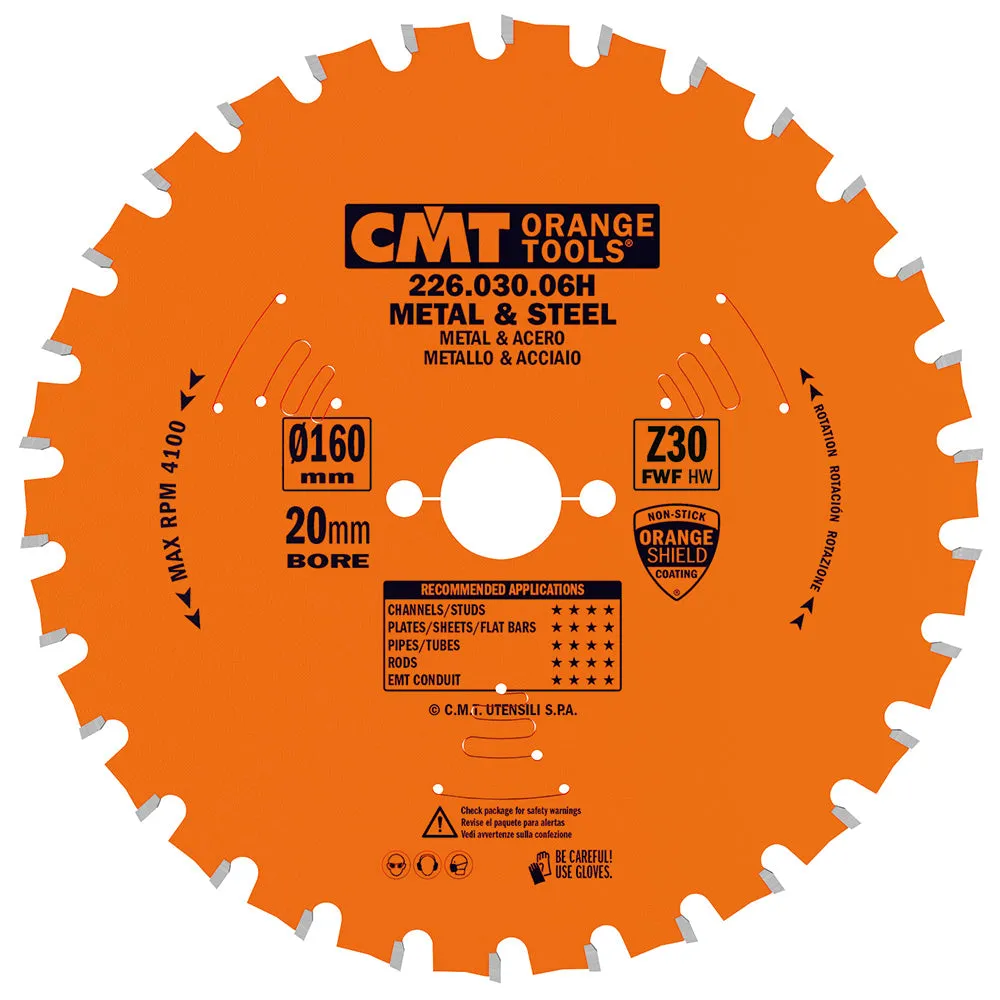 CMT Orange Tools 226.048.08M MEDIUM/THICK - METAL & STEEL 8-1/4”x0.087”/0.071”x30mm  T=48 FWF