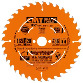 CMT Orange Tools 272.165.36H FINISH 6-1/2”x0.067”/0.043”x20mm ( 5/8”)  T=36 ATB SHEAR