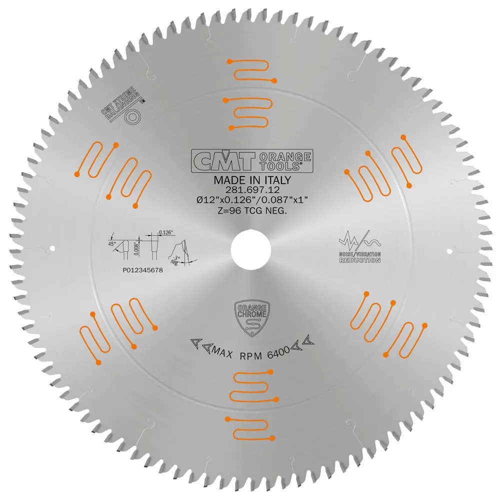 CMT Orange Tools 281.697.12 DOUBLE-SIDED - LAMINATE & MELAMINE 12”x1”  T=96 TCG (-3° NEG)