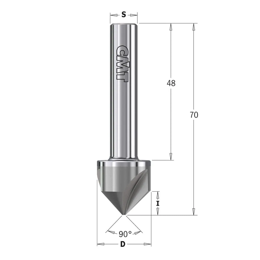CMT Orange Tools 521.002.11 90°  SOLID CARBIDE COUNTERSINK WITH PARALLEL SHANK 19.5x9x70mm  RH