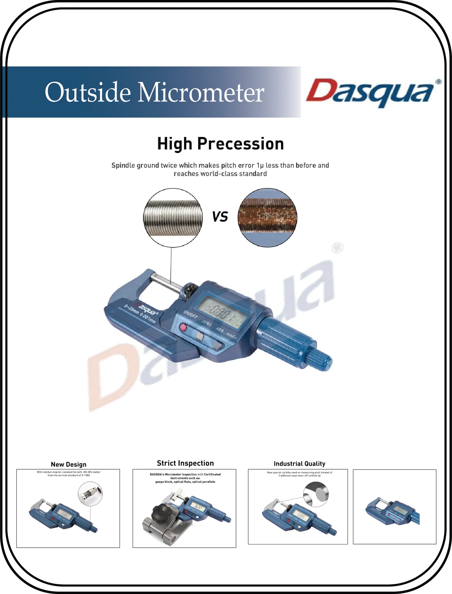 DASQUA Digital Outside Micrometer Inch/Metric 0.00005″/0.001 Mm Resolution pack of 1