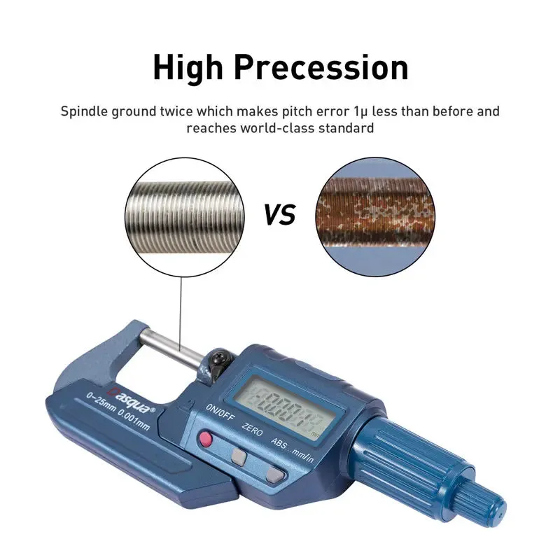 DASQUA Digital Outside Micrometer Inch/Metric 0.00005″/0.001 Mm Resolution pack of 1