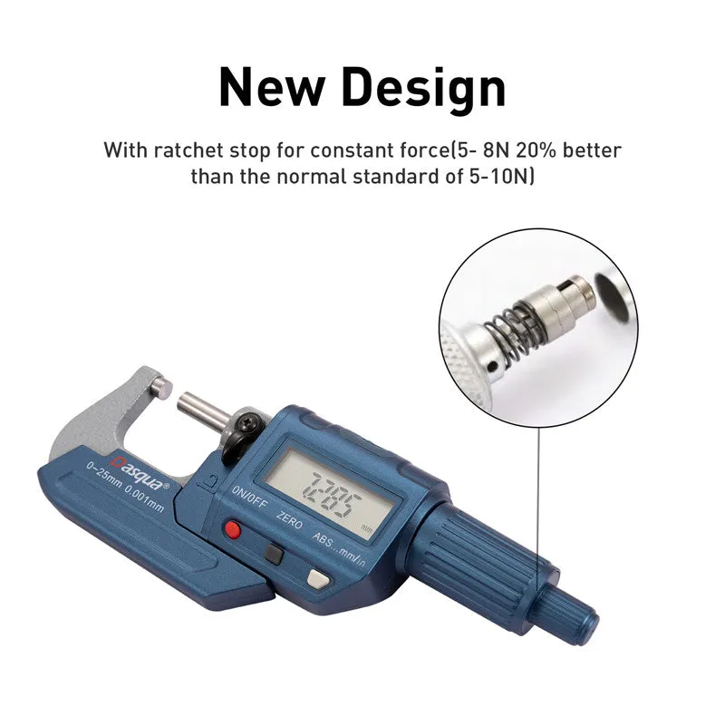 DASQUA Digital Outside Micrometer Inch/Metric 0.00005″/0.001 Mm Resolution pack of 1
