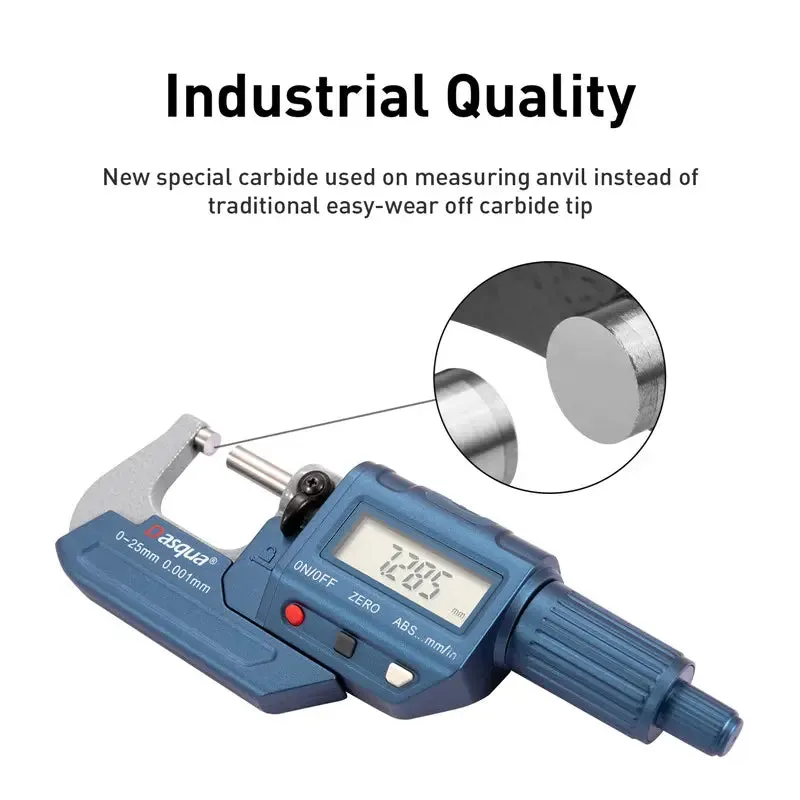 DASQUA Digital Outside Micrometer Inch/Metric 0.00005″/0.001 Mm Resolution pack of 1