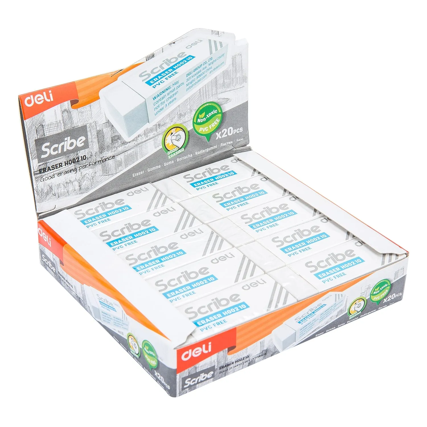 Deli Scribe Eraser 54×20×10mm White