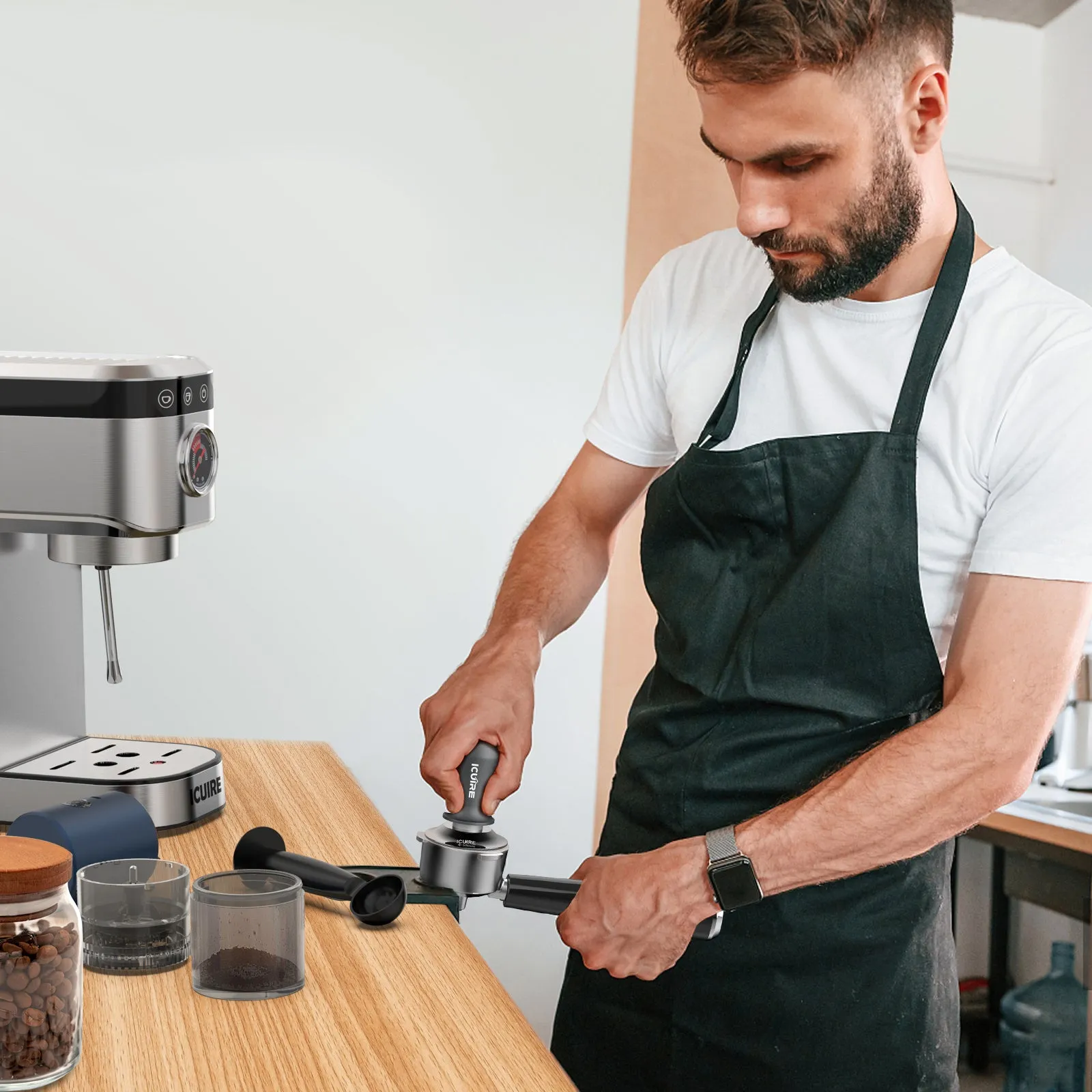 Espresso Tamper, Premium Coffee Tamper for Espresso Machine with Calibrated Spring Loaded, Premium Stainless Steel Flat Base