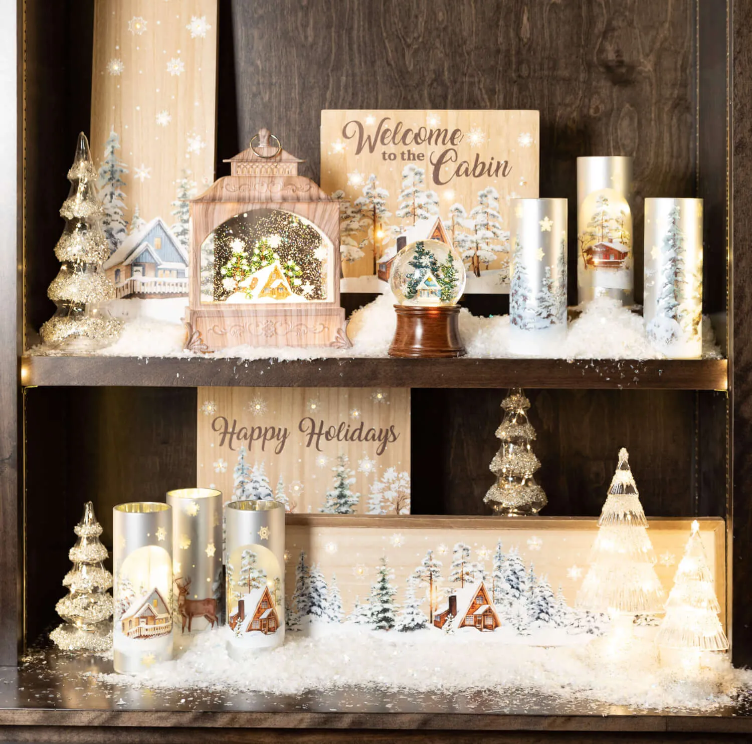 Gold Glitter Lighted Tree Set