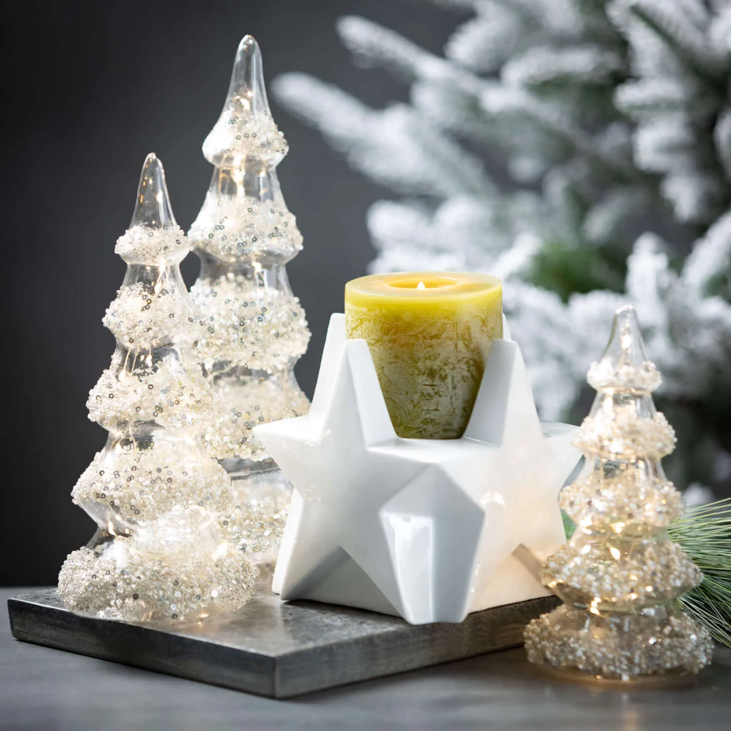 Gold Glitter Lighted Tree Set