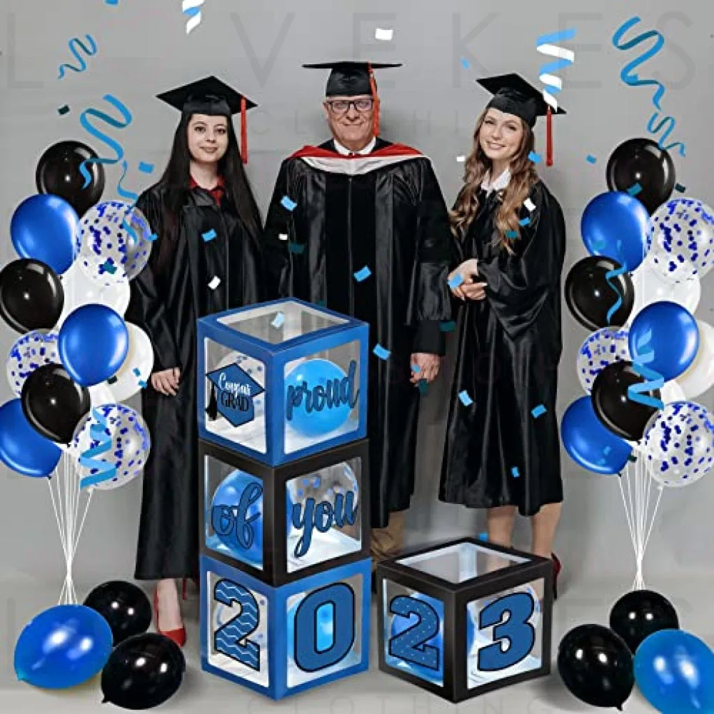 Graduation Box Decorations with Balloon and LED Light Strings Congrats 2023 Grad Party Supplies Proud of You Balloon Boxes for Class of 2023 School College Party Decor, 44 Pieces (Blue)