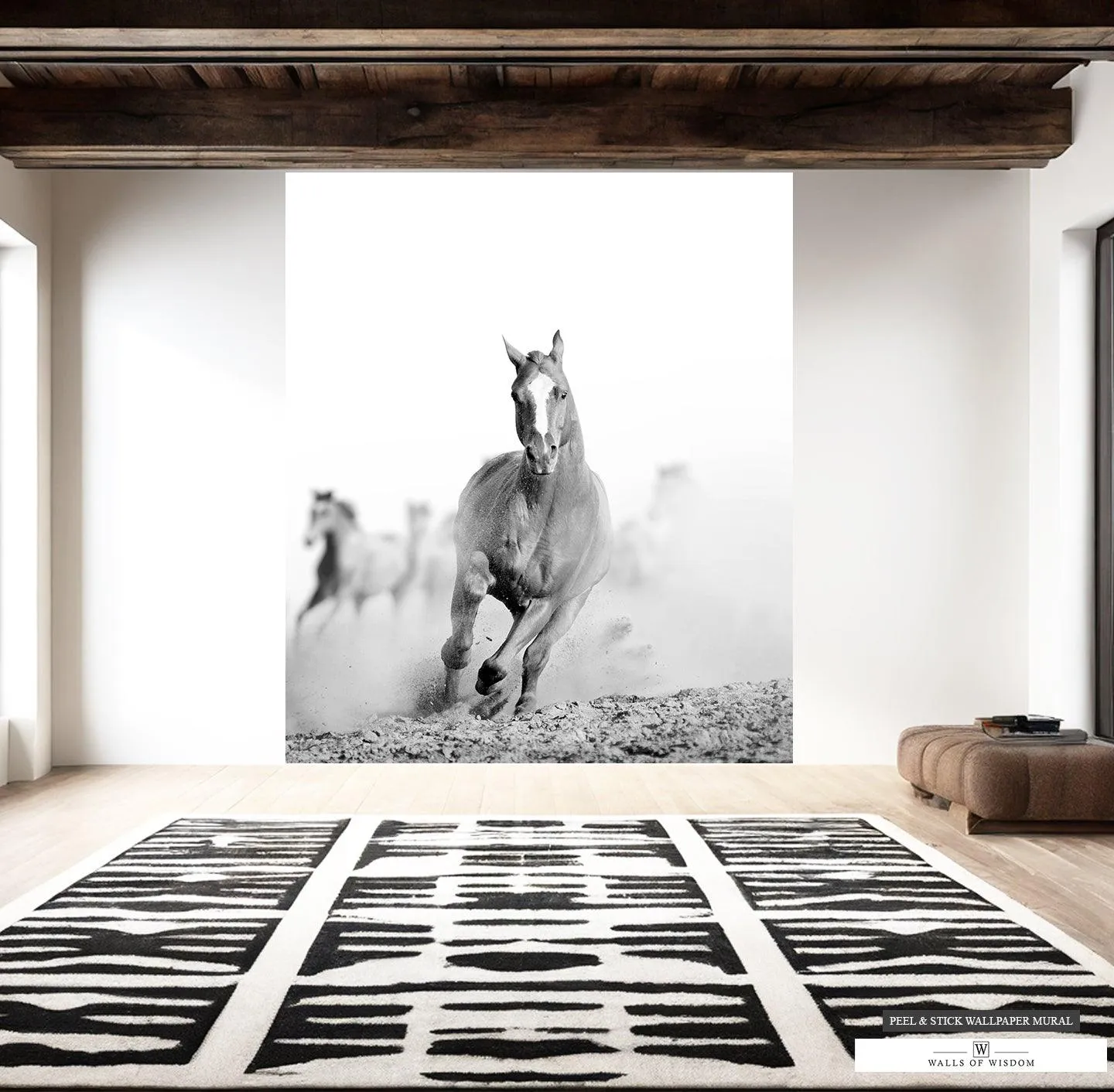 Majestic Wild Horse Mural - Black & White Equine Photo Wallpaper for Western Decor