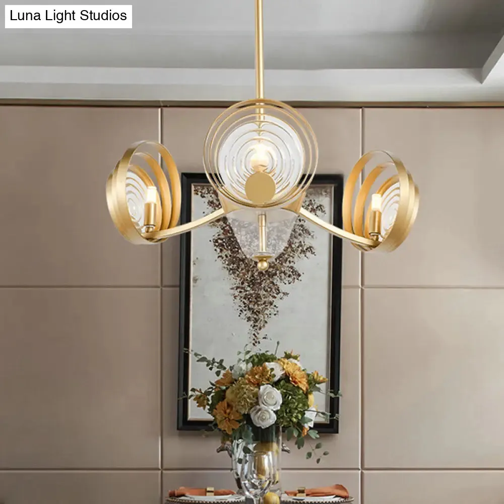 Modern 3-Head Gold Crystal Pendant Chandelier for Living Room