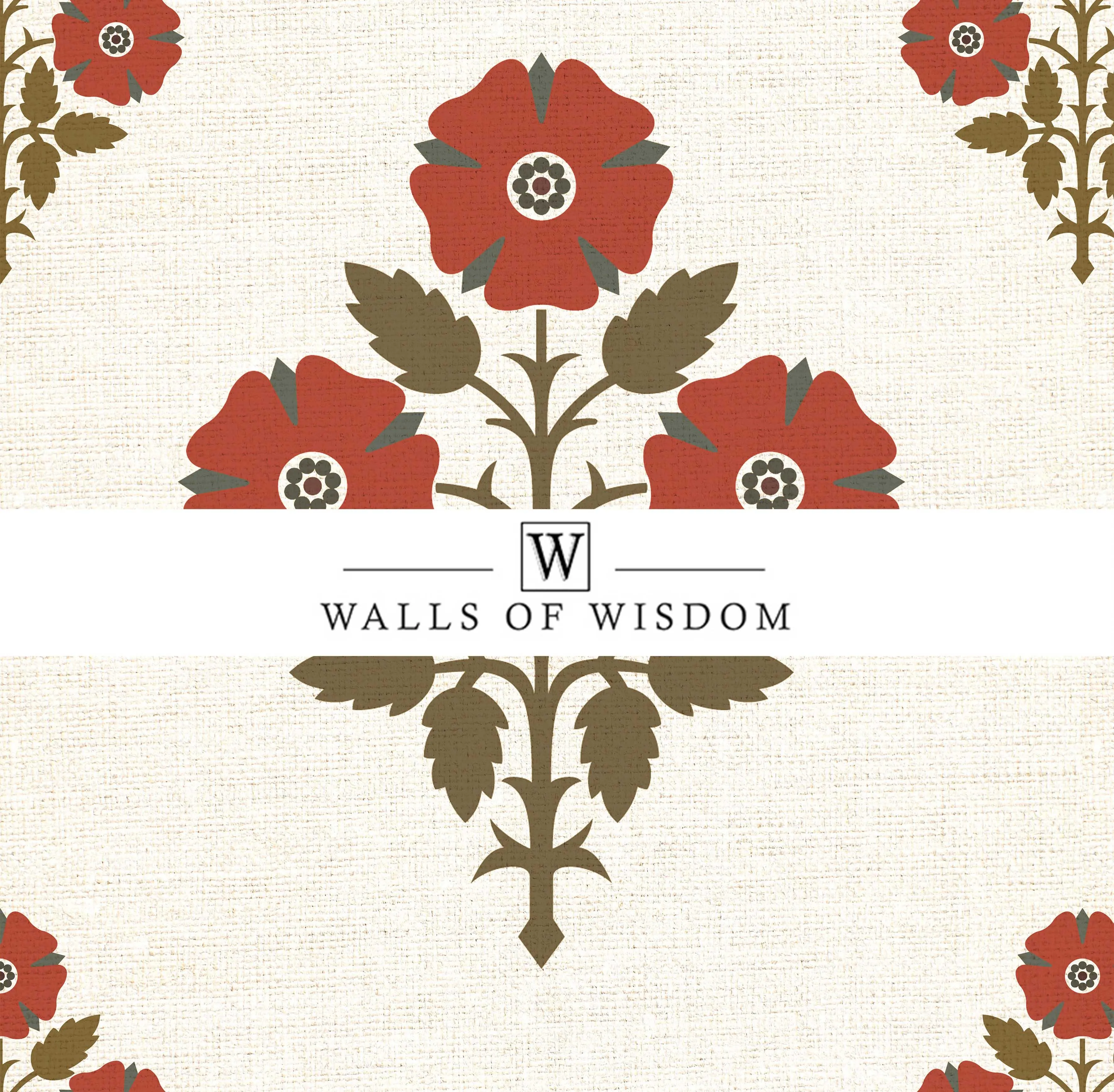 Modern Floral Peel & Stick Wallpaper Swatch - Earth Tones & Deep Red, Farmhouse Style