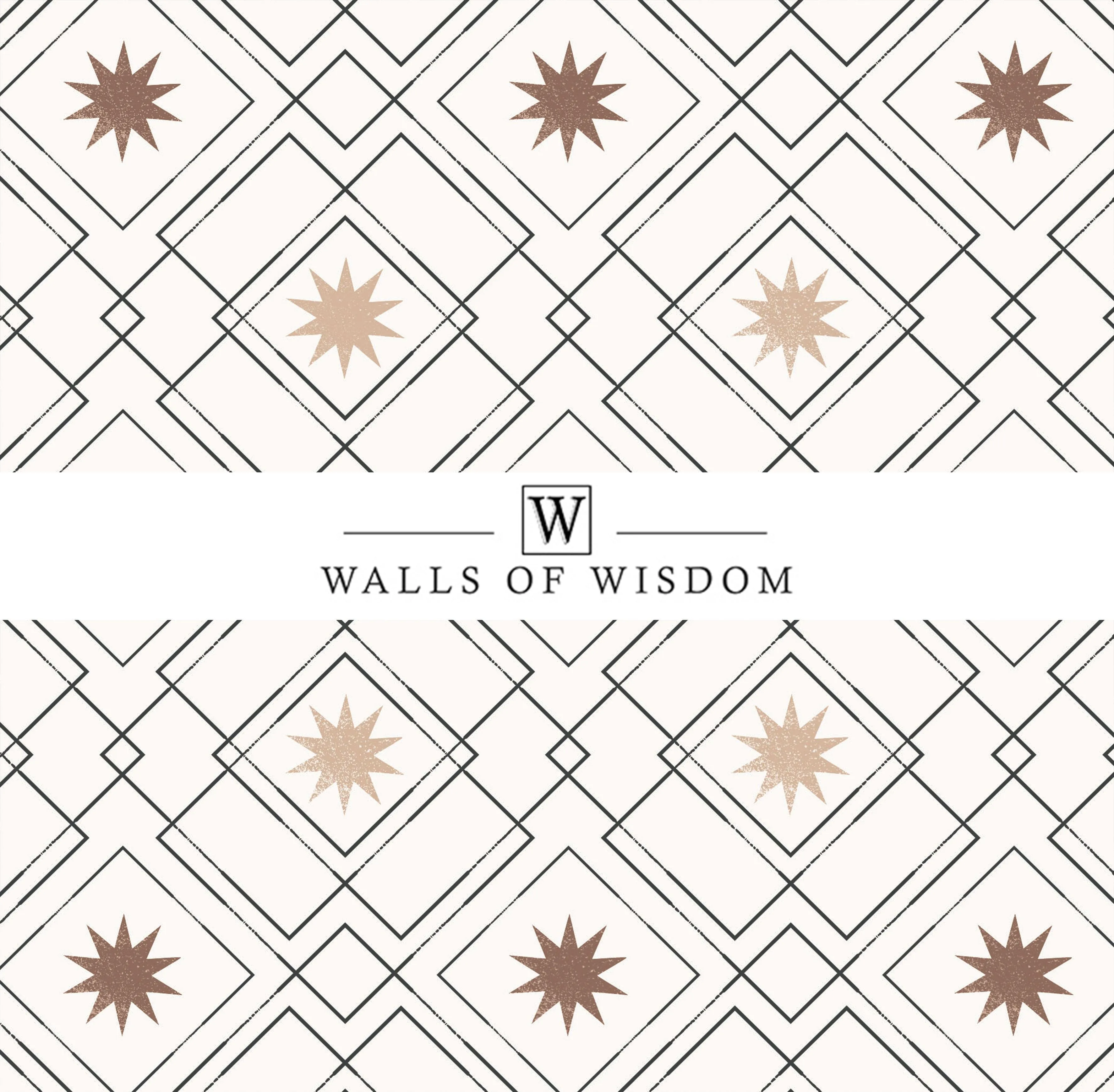 Modern Western Geometric Removable Wallpaper: Black, Cream & Brown Western Stars