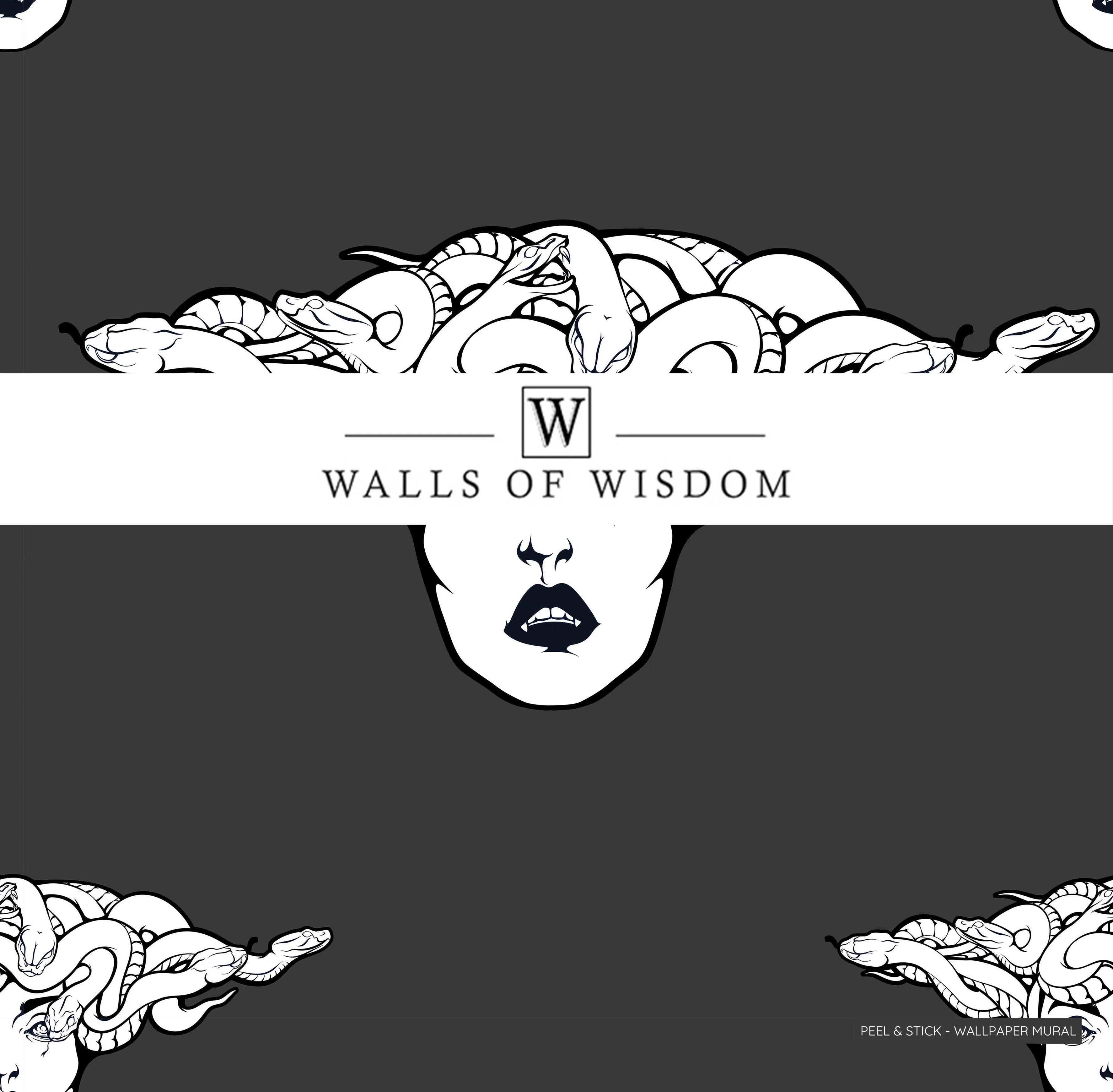 Moody Medusa Peel & Stick Removable Wallpaper: Dark Grey & White - Witchy Lux Decor