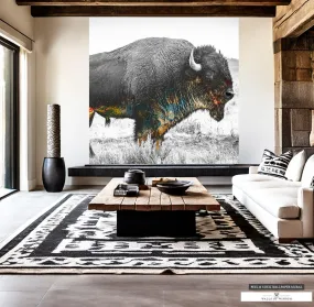 Native American Buffalo Mural - Western-Inspired Wall Art with Earth Tone Accents, Peel & Stick