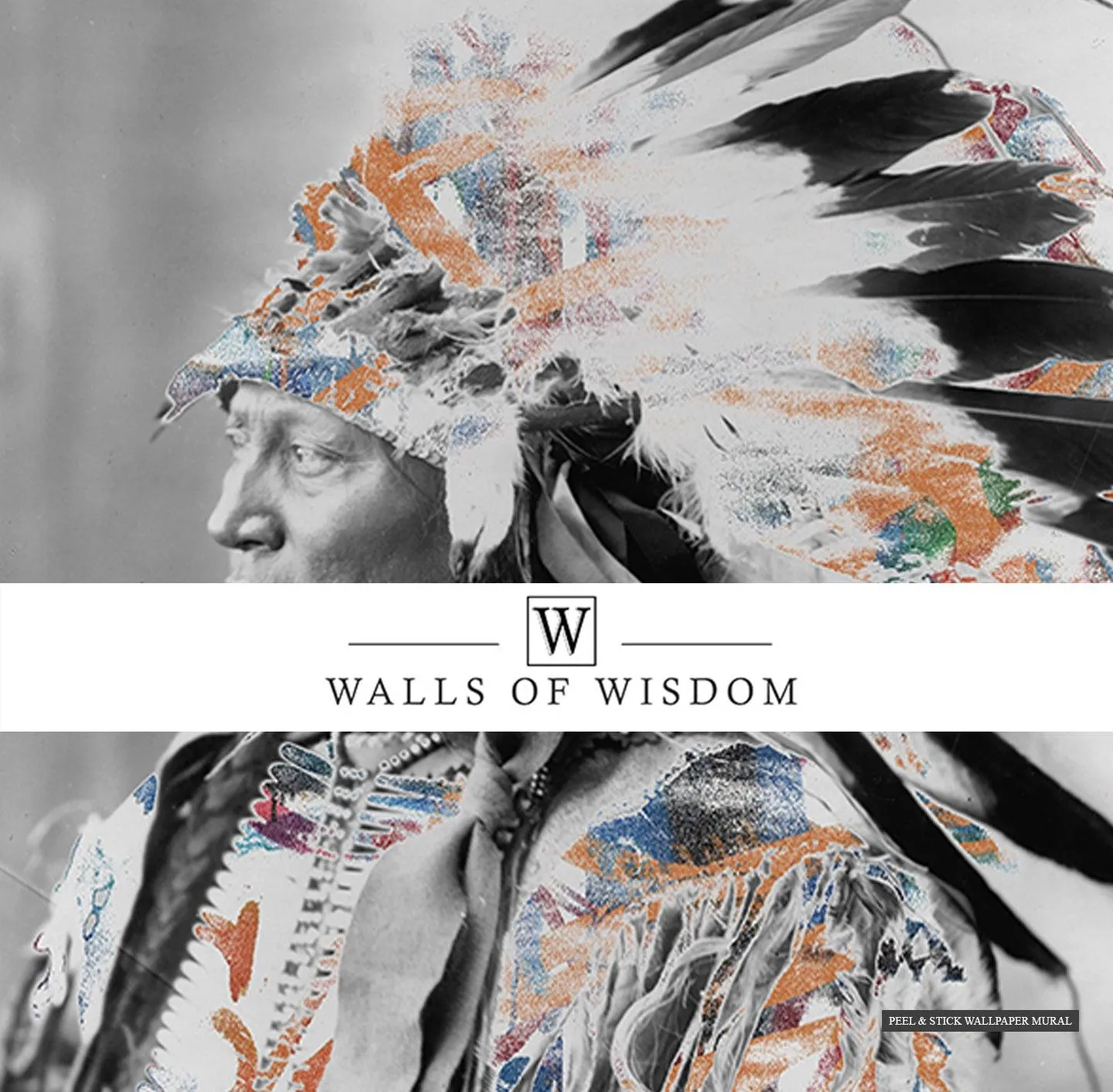 Native American Chief Mural - Vintage Indian Headdress Art, Peel & Stick Wallpaper
