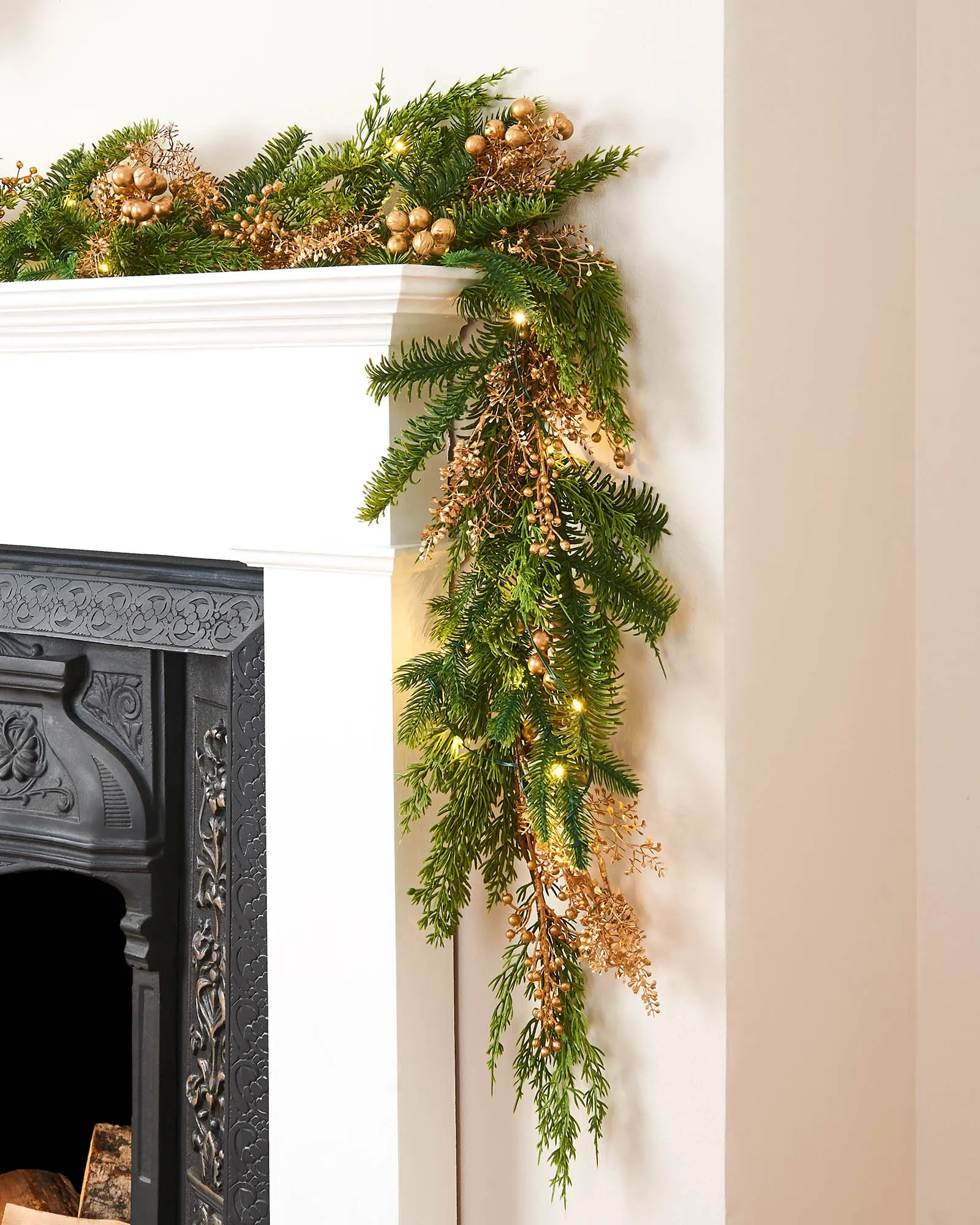 Pre-Lit Gold Berry Mixed Tip Garland, 9 ft