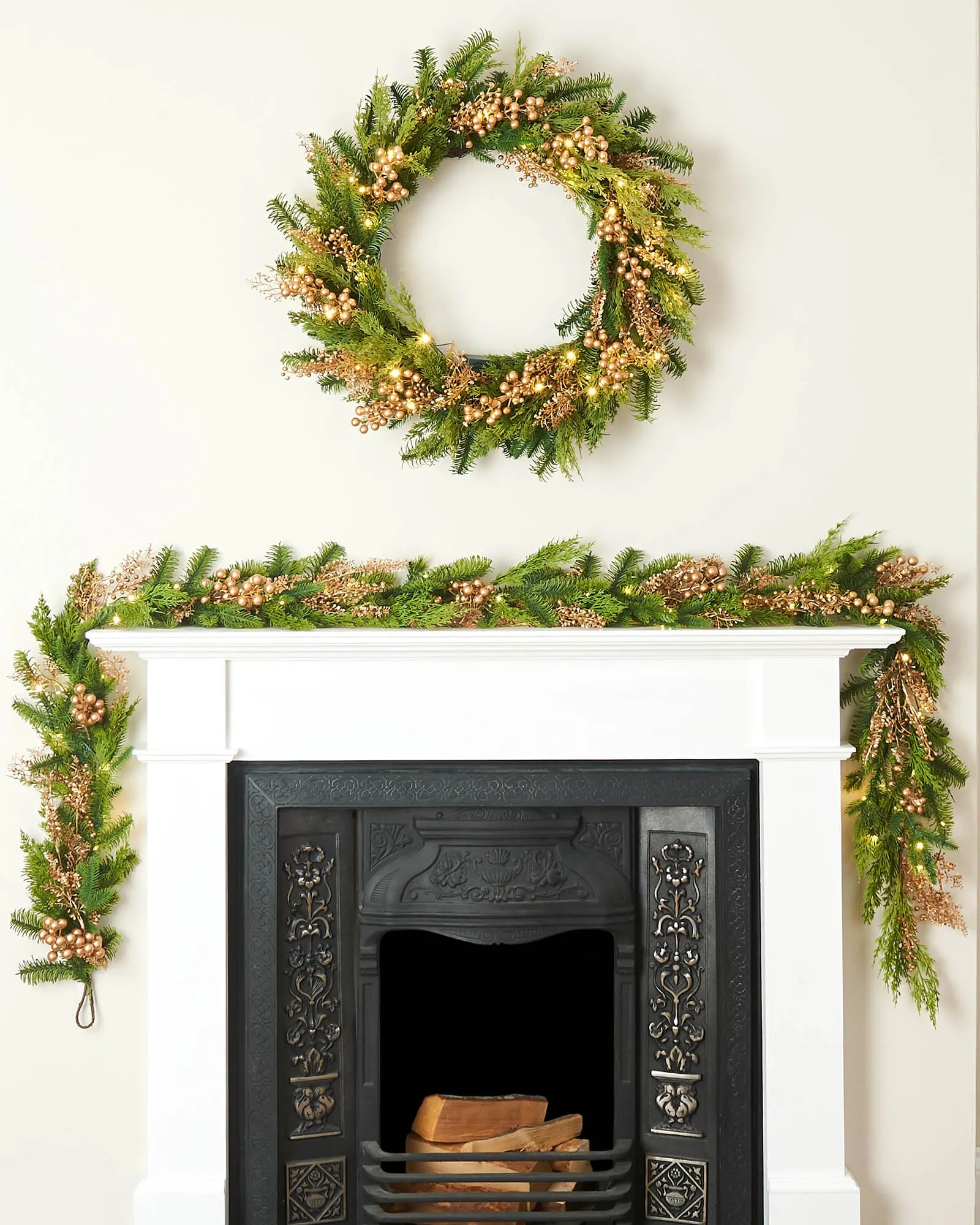 Pre-Lit Gold Berry Mixed Tip Garland, 9 ft