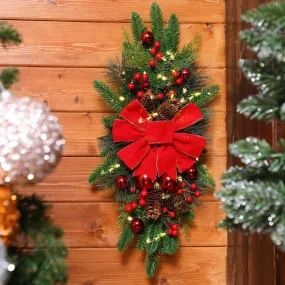 premium 2 Pack Christmas Artificial Swags 24' Xmas The Cordless Prelit Stairway Swag Teardrop Trim Wreath Door Stair Swag Garland Christmas Swags for Outdoor Home Garden Decor(Berry) Red 1pcs