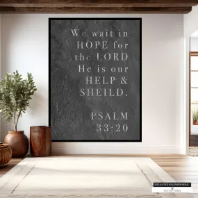 Psalm 33:20 Bible Verse Wallpaper Mural - Slate Background Large Christian Wall Art