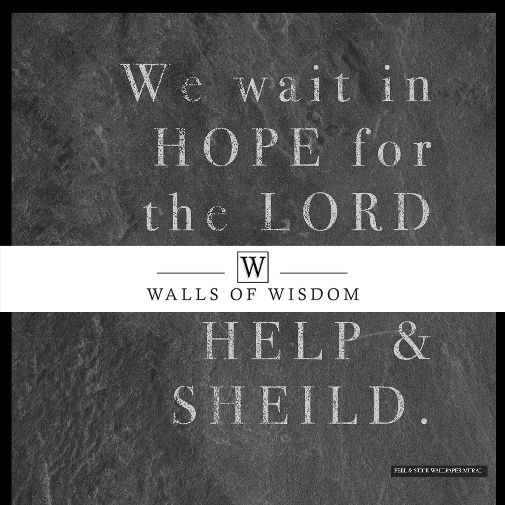 Psalm 33:20 Bible Verse Wallpaper Mural - Slate Background Large Christian Wall Art