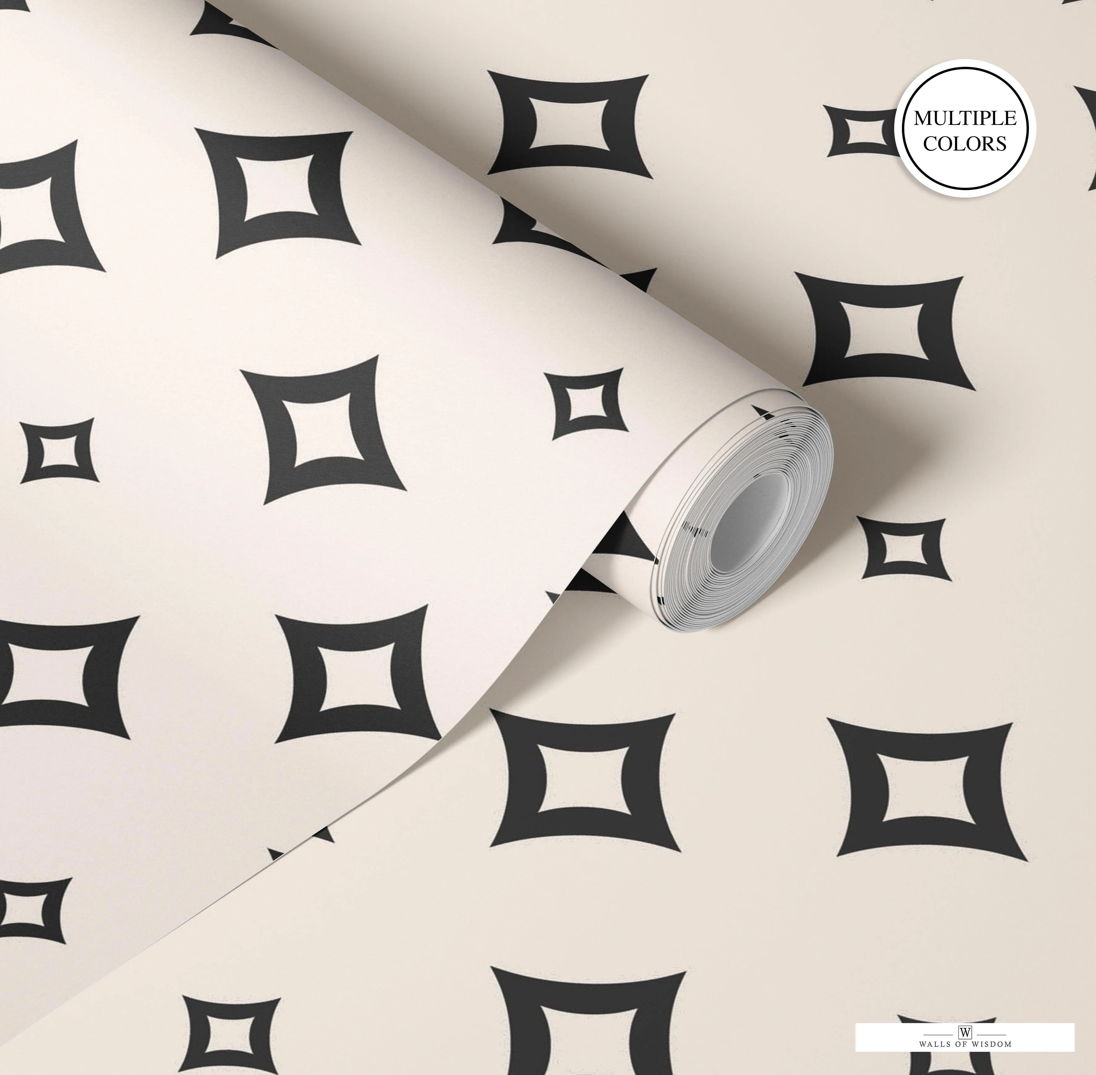 Retro Diamond Peel & Stick Wallpaper: Cream, Pink, & Black/White - Easy Apply