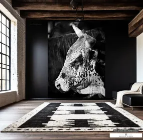 Rodeo Bull Close-Up Mural - High Contrast Black & White Wallpaper for Western Decor