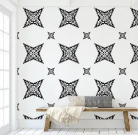 Rustic Farmhouse Retro Cowboy Wallpaper: Black & White Vintage Star Floral Design