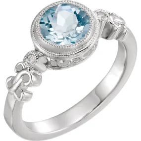 Sterling Silver or 14k White Gold Aquamarine & .02 CTW Diamond Ring