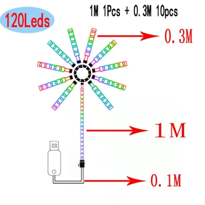 Strip Light RGB Sound Control Symphony Firework Light Wedding Christmas Music Control Full Kit Dream Meteor Lamp