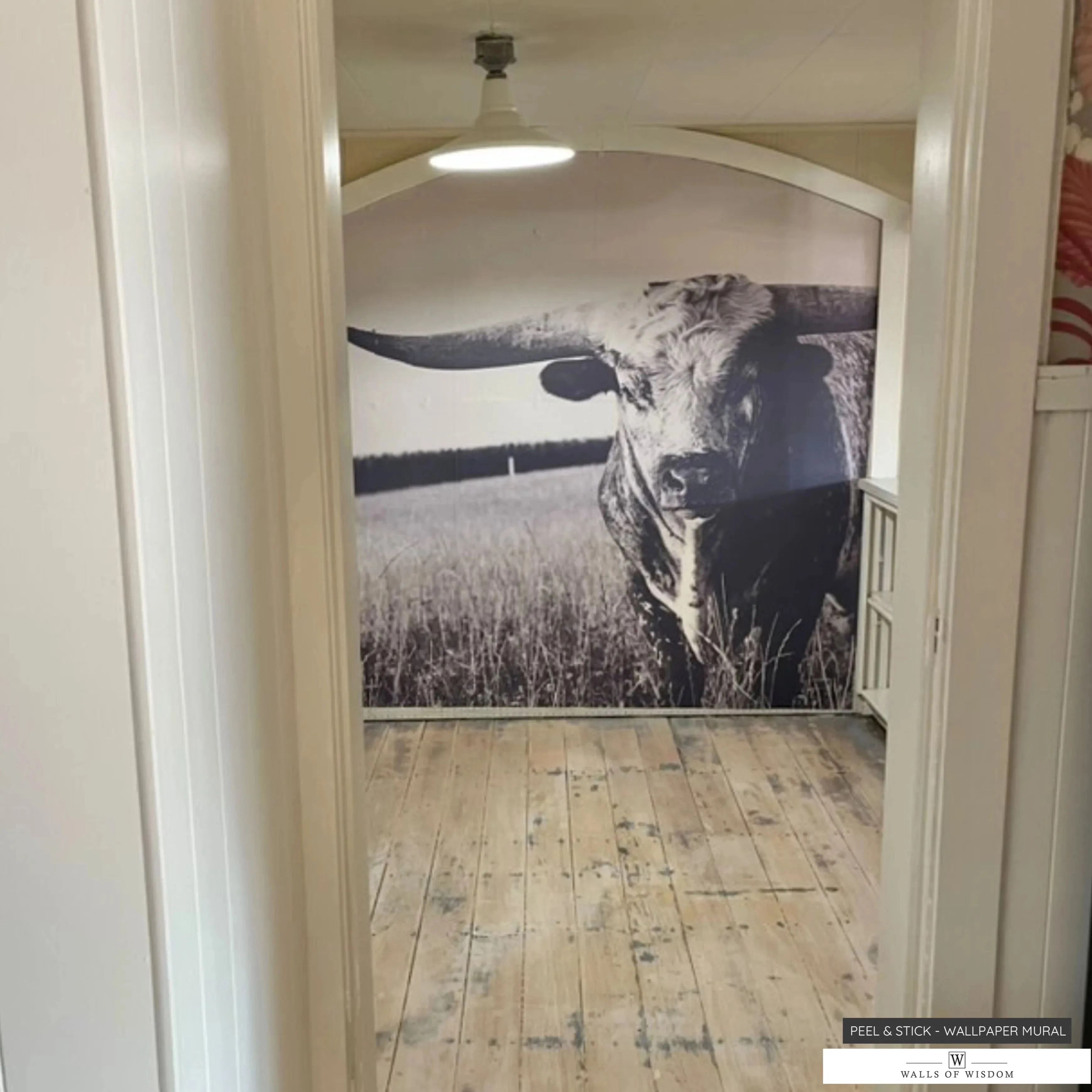Texas Longhorn Sepia Tone Wallpaper Art Mural - Rustic Western Removable Decor