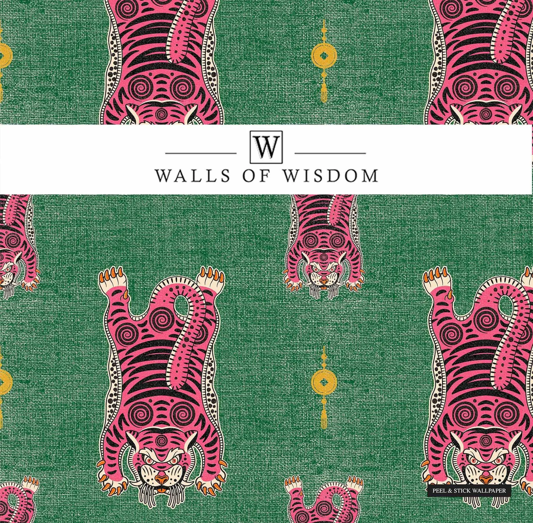 Tibetan Tiger Moody Peel & Stick Wallpaper -  Boho Maximalist Style Faux Grasscloth Finish