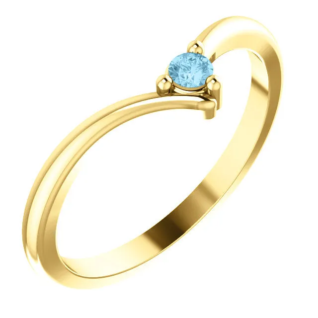 V Shaped Petite 2mm Birthstone Mother's Family Ring