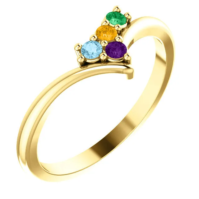 V Shaped Petite 2mm Birthstone Mother's Family Ring