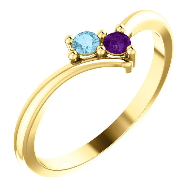 V Shaped Petite 2mm Birthstone Mother's Family Ring