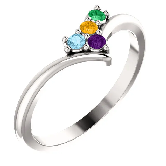 V Shaped Petite 2mm Birthstone Mother's Family Ring