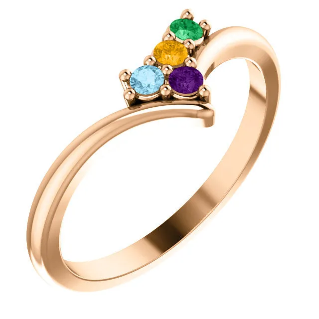 V Shaped Petite 2mm Birthstone Mother's Family Ring